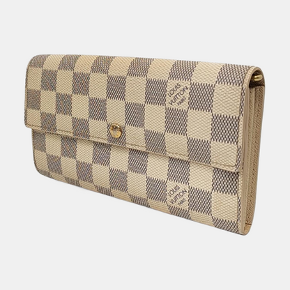 LOUIS VUITTON PORTE MONNAIE White Coated Canvas Checkered Wallet Golden hardware-(SKU)-952912315