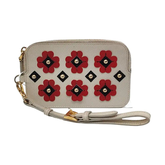 PRADA White Cowhide Stud Embossed Change Purse Golden hardware-(SKU)-953040759
