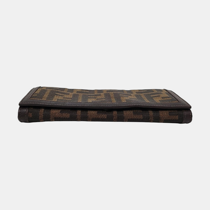 FENDI 棕色帆布双F钱包-(SKU)-952489575