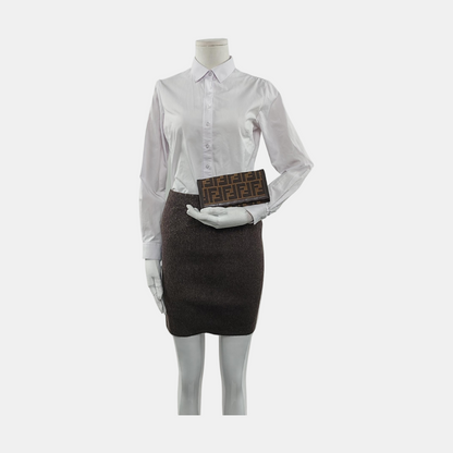FENDI 棕色帆布双F钱包-(SKU)-952489575