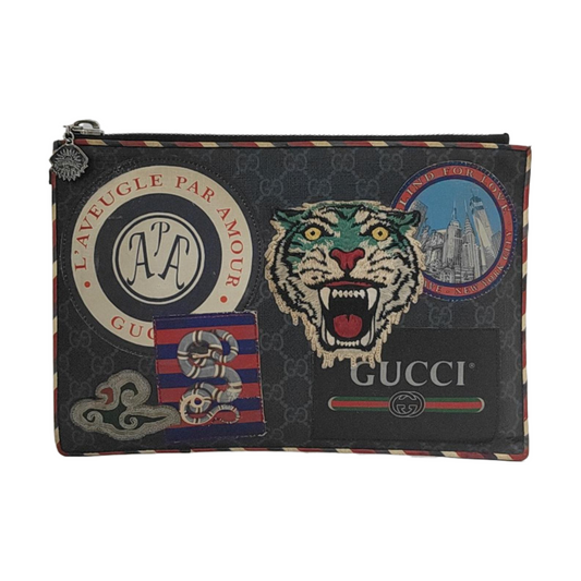 GUCCI Courrier Black Coated Canvas Monogram Embroidered Handbag Silver Hardware-(SKU)-953095633