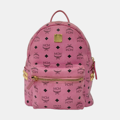 MCM STARK  Small size Pink Coated Canvas Studs Double Shoulder Bag Golden hardware-(SKU)-940254240