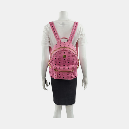 MCM STARK  Small size Pink Coated Canvas Studs Double Shoulder Bag Golden hardware-(SKU)-940254240
