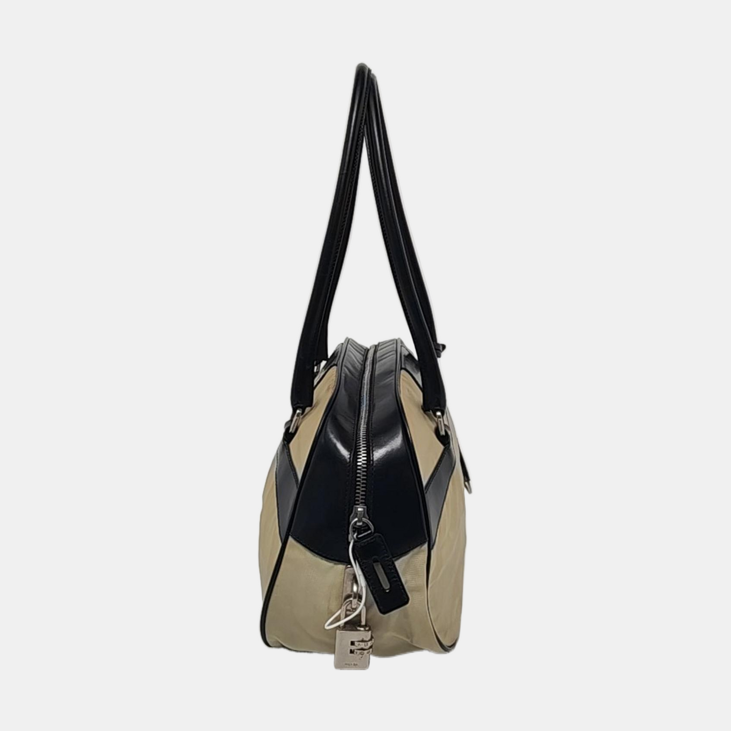 PRADA Beige nylon single shoulder bag handbag Silver Hardware-(SKU)-953446216