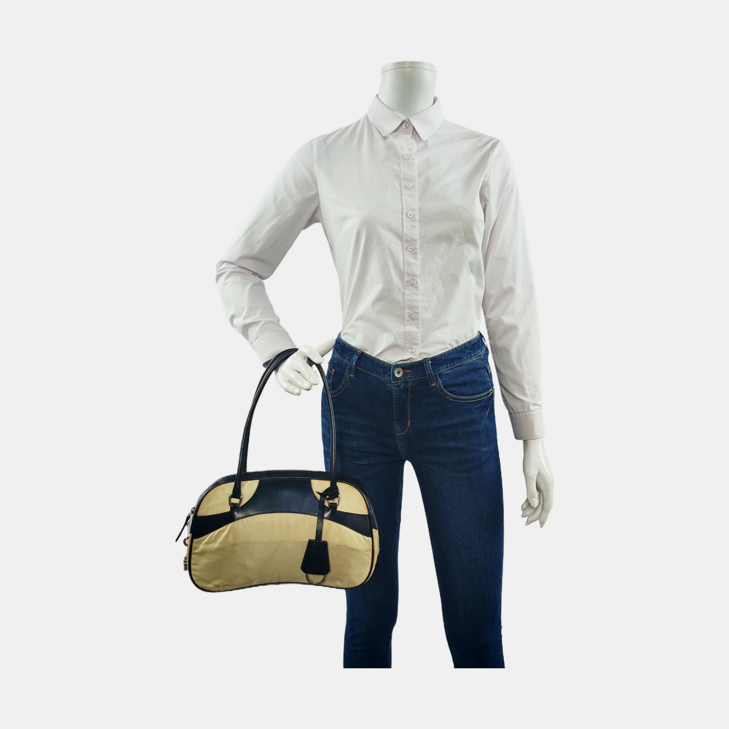 PRADA Beige nylon single shoulder bag handbag Silver Hardware-(SKU)-953446216