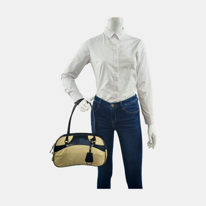 PRADA Beige nylon single shoulder bag handbag Silver Hardware-(SKU)-953446216