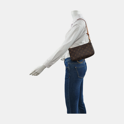 LOUIS VUITTON ACCESSOIRES Large Size Brown Coated Canvas Monogram Mahjong Shoulder Bag Handbag Detachable Strap Golden Hardware 2 Detachable Straps Complete Accessories-(SKU)-953193566