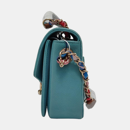 CHANEL THREAD AROUND Light Blue Calfskin Quilted Stitched Crossbody Shoulder Bag Handbag Tote Bag Silver Hardware 23 Clasp-(SKU)-953026490