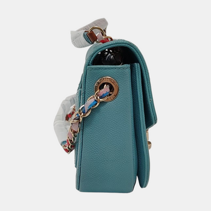 CHANEL THREAD AROUND Light Blue Calfskin Quilted Stitched Crossbody Shoulder Bag Handbag Tote Bag Silver Hardware 23 Clasp-(SKU)-953026490