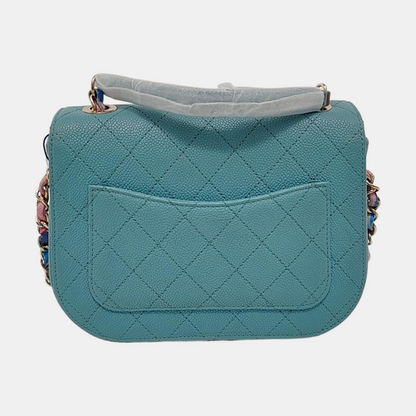 CHANEL THREAD AROUND Light Blue Calfskin Quilted Stitched Crossbody Shoulder Bag Handbag Tote Bag Silver Hardware 23 Clasp-(SKU)-953026490