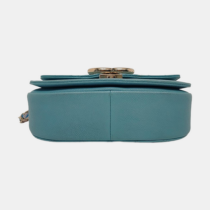 CHANEL THREAD AROUND Light Blue Calfskin Quilted Stitched Crossbody Shoulder Bag Handbag Tote Bag Silver Hardware 23 Clasp-(SKU)-953026490