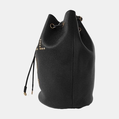 CHANEL DEAUVILLE Black Caviar Leather Studs Shoulder Bag Gold Hardware 28 Clasp-(SKU)-953026430