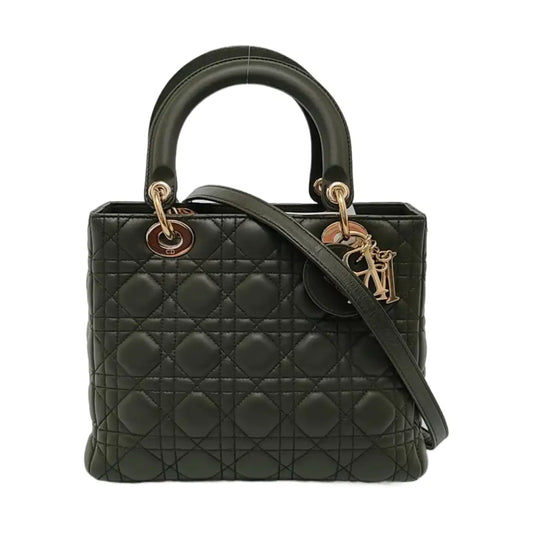 DIOR Lady Dior Deep Green Lamb Leather Quilted Lady Dior Bag Shoulder Bag Tote Bag with Detachable Strap-(SKU)-953026615