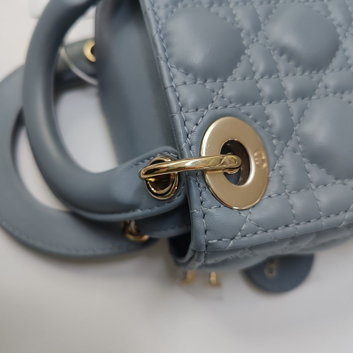 DIOR Lady Dior Mini Blue Lamb Skin Quilted Cannage Four-Gusset Shoulder Bag with Detachable Strap and Accessories Included-(SKU)-953418236