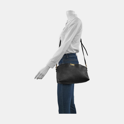 BURBERRY Black Leather Embossed Single Shoulder Bag Tote Golden hardware Removable shoulder strap-(SKU)-953334990