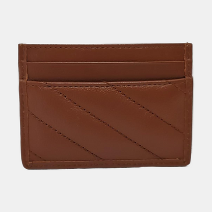 GUCCI GG Marmont Brown Leather Quilted Stripe Card Case Golden hardware Complete Accessories-(SKU)-953444579