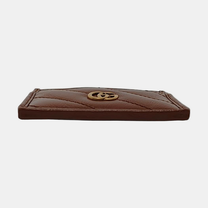 GUCCI GG Marmont Brown Leather Quilted Stripe Card Case Golden hardware Complete Accessories-(SKU)-953444579