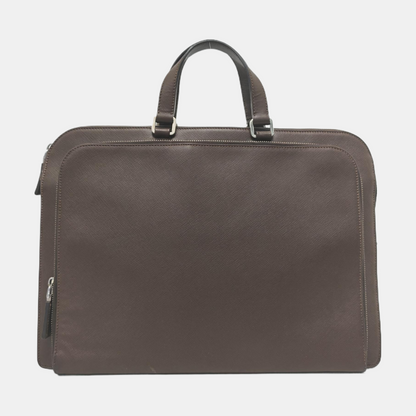 PRADA Dark Brown Cowhide Logo Crosshatch Handbag Silver Hardware-(SKU)-953376928