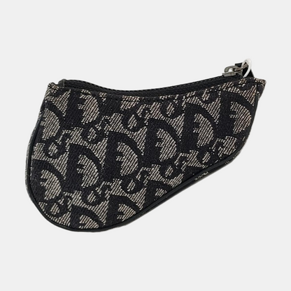 DIOR Saddle Grey Canvas Monogram Mini Coin Purse Ruthenium color hardware-(SKU)-953489833