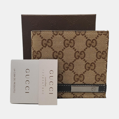 GUCCI Brown Canvas Monogrammed Wallet Golden hardware-(SKU)-953543328