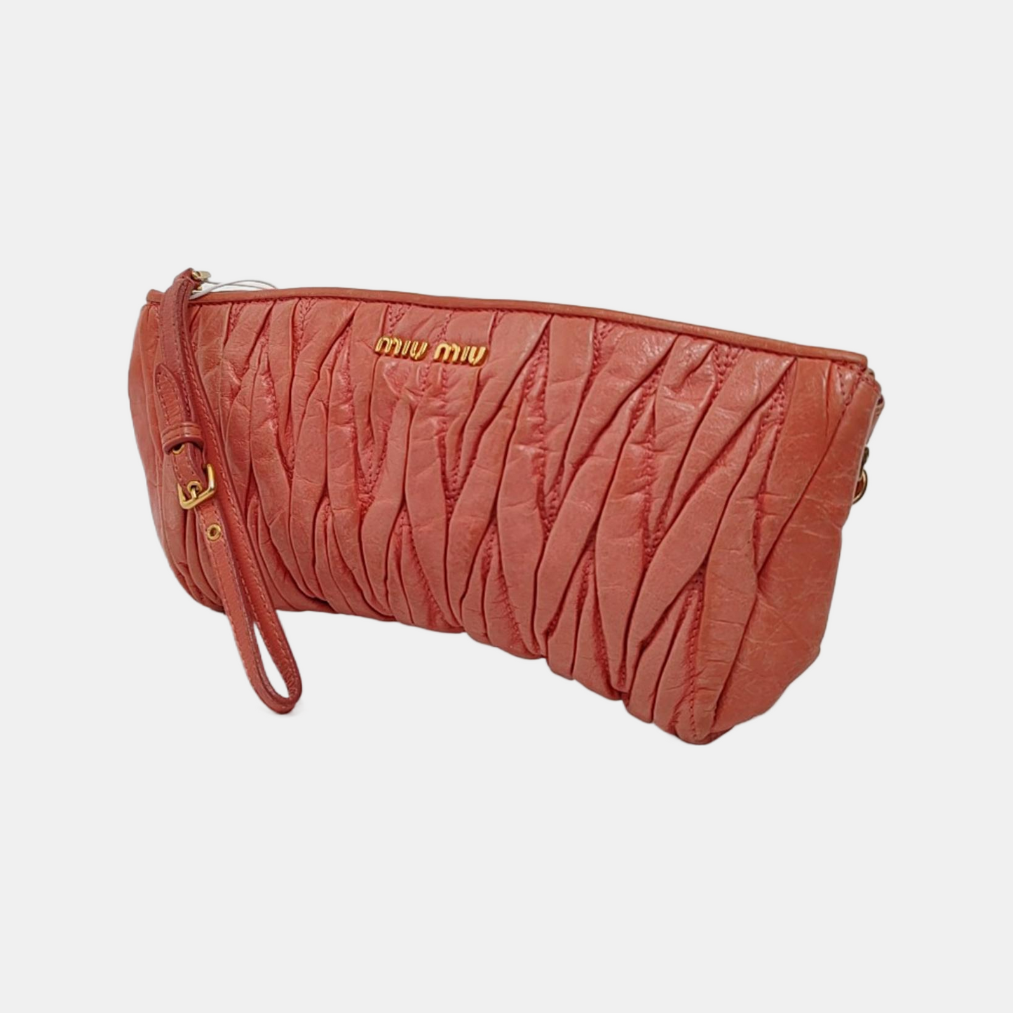 Miu Miu Tangerine Pink Calfskin Quilted Handbag Golden hardware-(SKU)-953693934