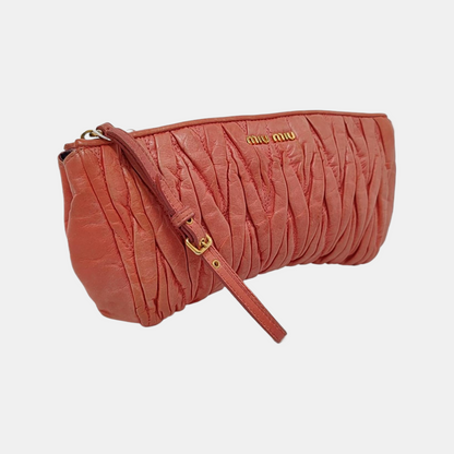 Miu Miu Tangerine Pink Calfskin Quilted Handbag Golden hardware-(SKU)-953693934