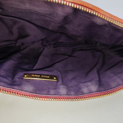 Miu Miu Tangerine Pink Calfskin Quilted Handbag Golden hardware-(SKU)-953693934