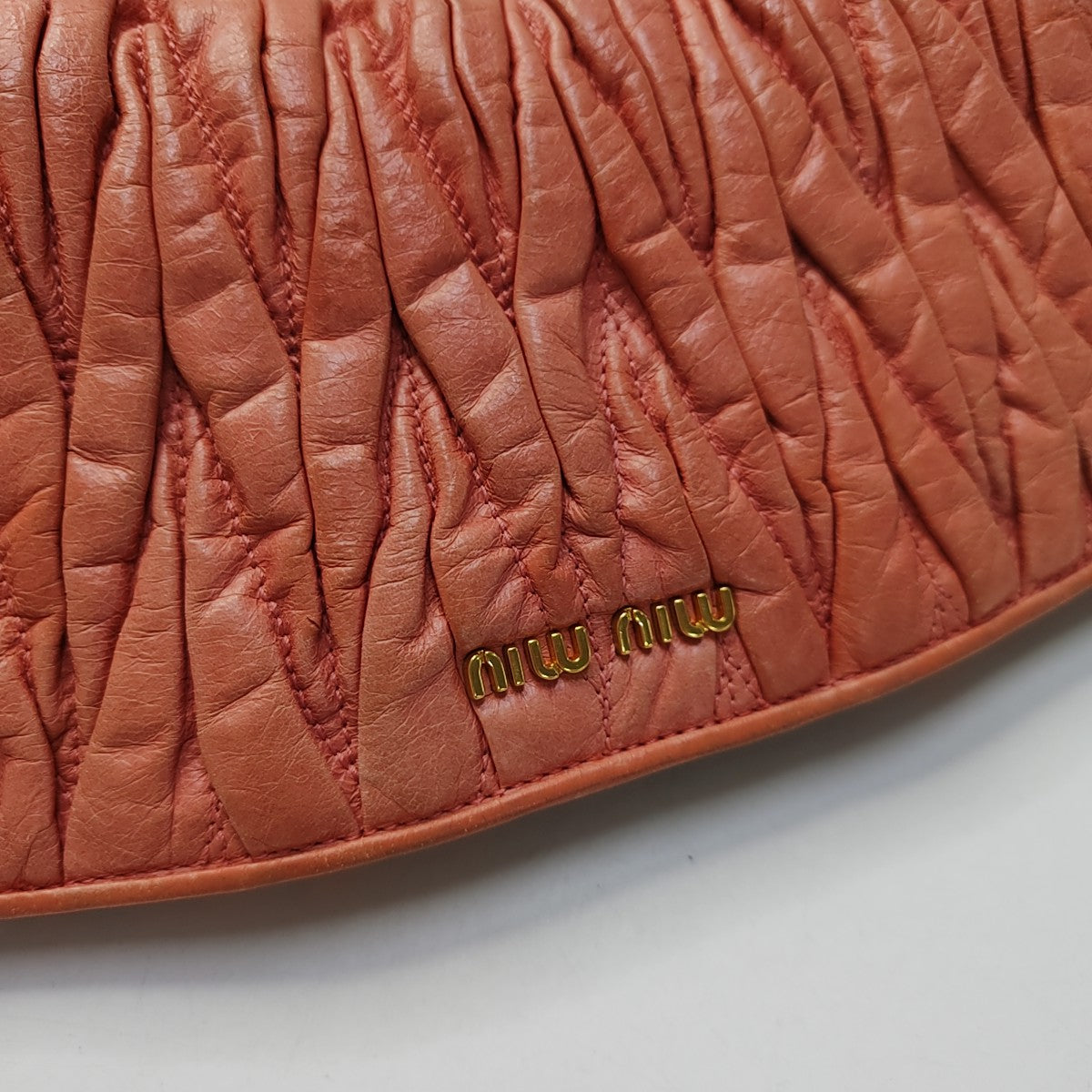 Miu Miu Tangerine Pink Calfskin Quilted Handbag Golden hardware-(SKU)-953693934