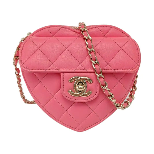 CHANEL HEART Pink Calfskin Quilted Shoulder Bag Crossbody Bag with Gold Hardware, 32 Clasp-(SKU)-953114466