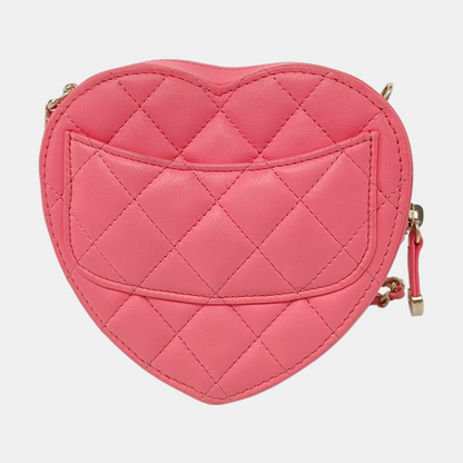 CHANEL HEART Pink Calfskin Quilted Shoulder Bag Crossbody Bag with Gold Hardware, 32 Clasp-(SKU)-953114466