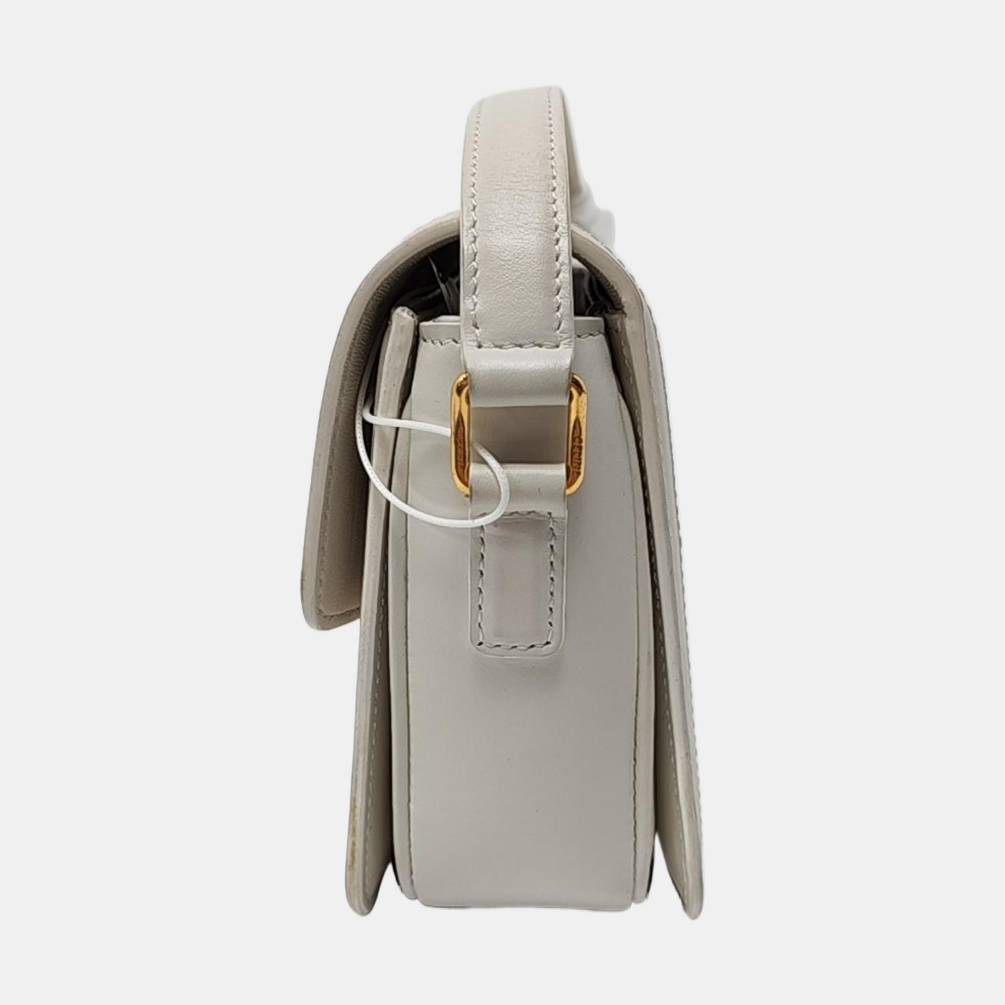 CELINE TRIOMPHE Small White Coated Canvas Triomphe Crossbody Single Shoulder Bag with Gold Hardware-(SKU)-953576570