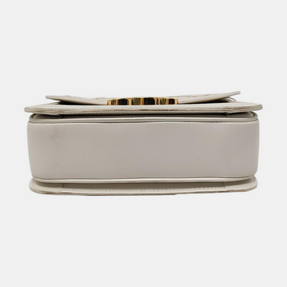CELINE TRIOMPHE Small White Coated Canvas Triomphe Crossbody Single Shoulder Bag with Gold Hardware-(SKU)-953576570
