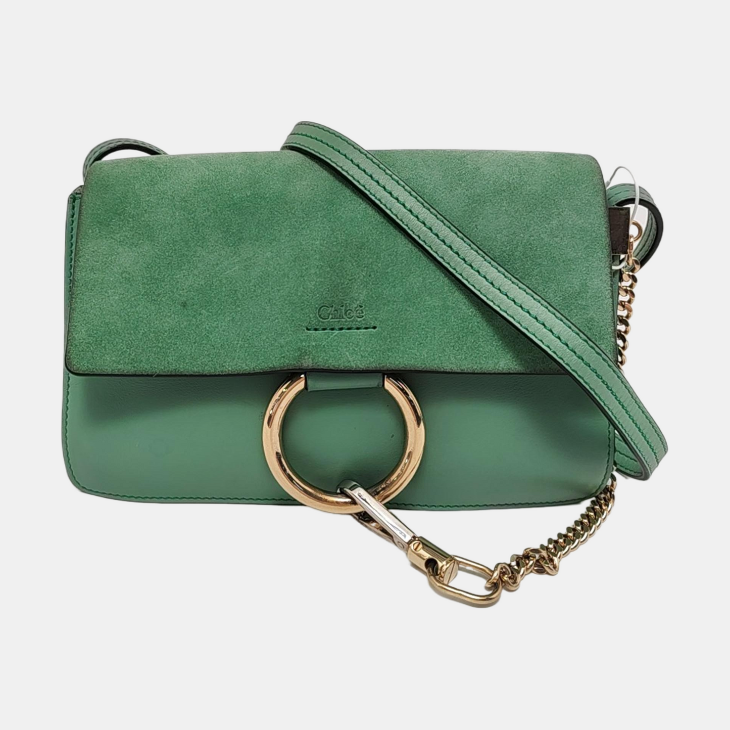 Chloé Faye Small size Green Cowhide Ring Shoulder Bag Golden hardware-(SKU)-953561461