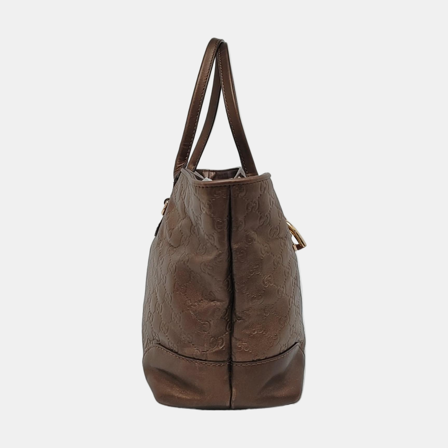 GUCCI Heart Bit Brown cowhide monogram textured handbag, crossbody bag Golden hardware-(SKU)-953515962