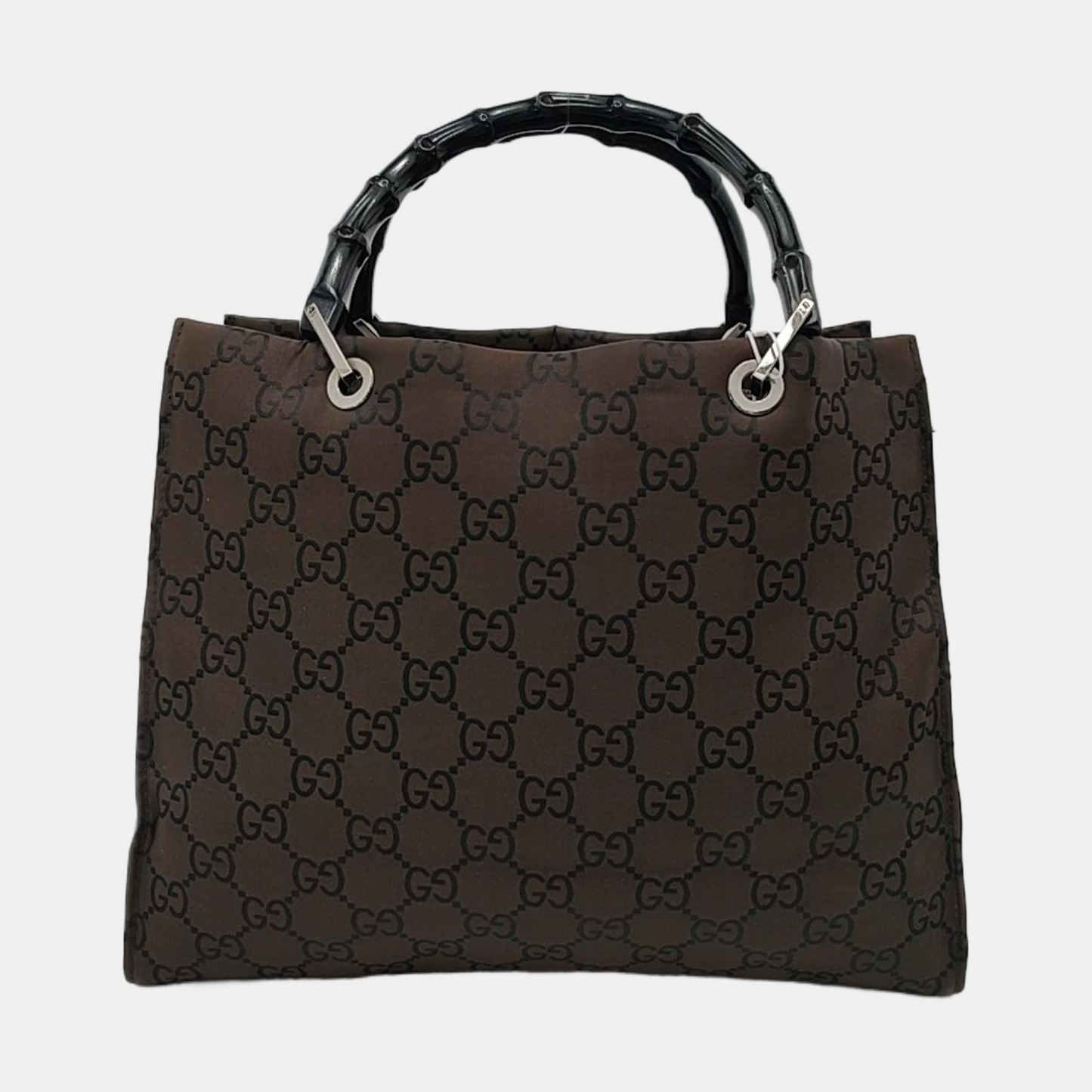 GUCCI Bamboo 1947 Brown Canvas Bamboo Handle Tote Bag Silver Hardware-(SKU)-953508975