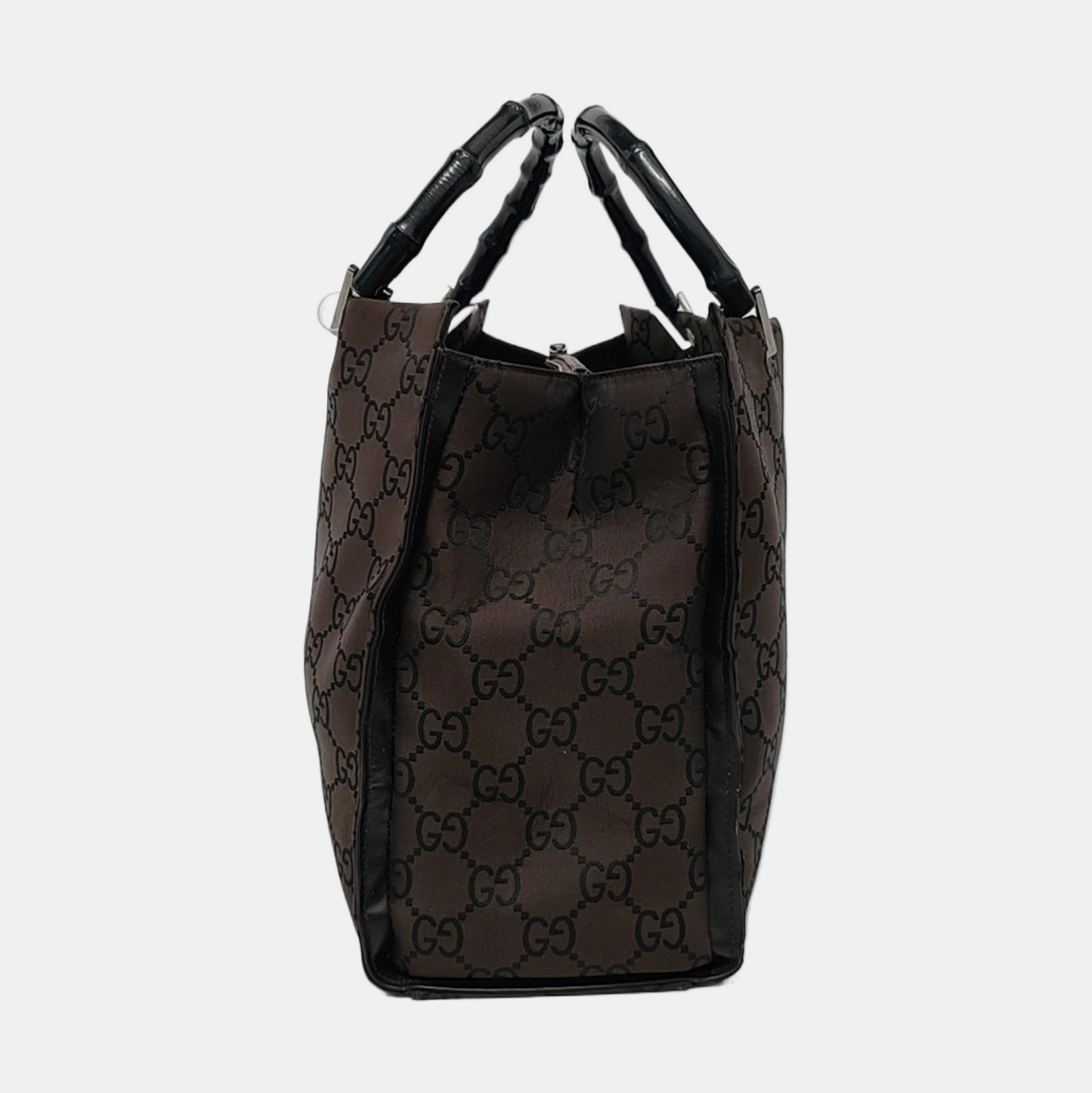GUCCI Bamboo 1947 Brown Canvas Bamboo Handle Tote Bag Silver Hardware-(SKU)-953508975