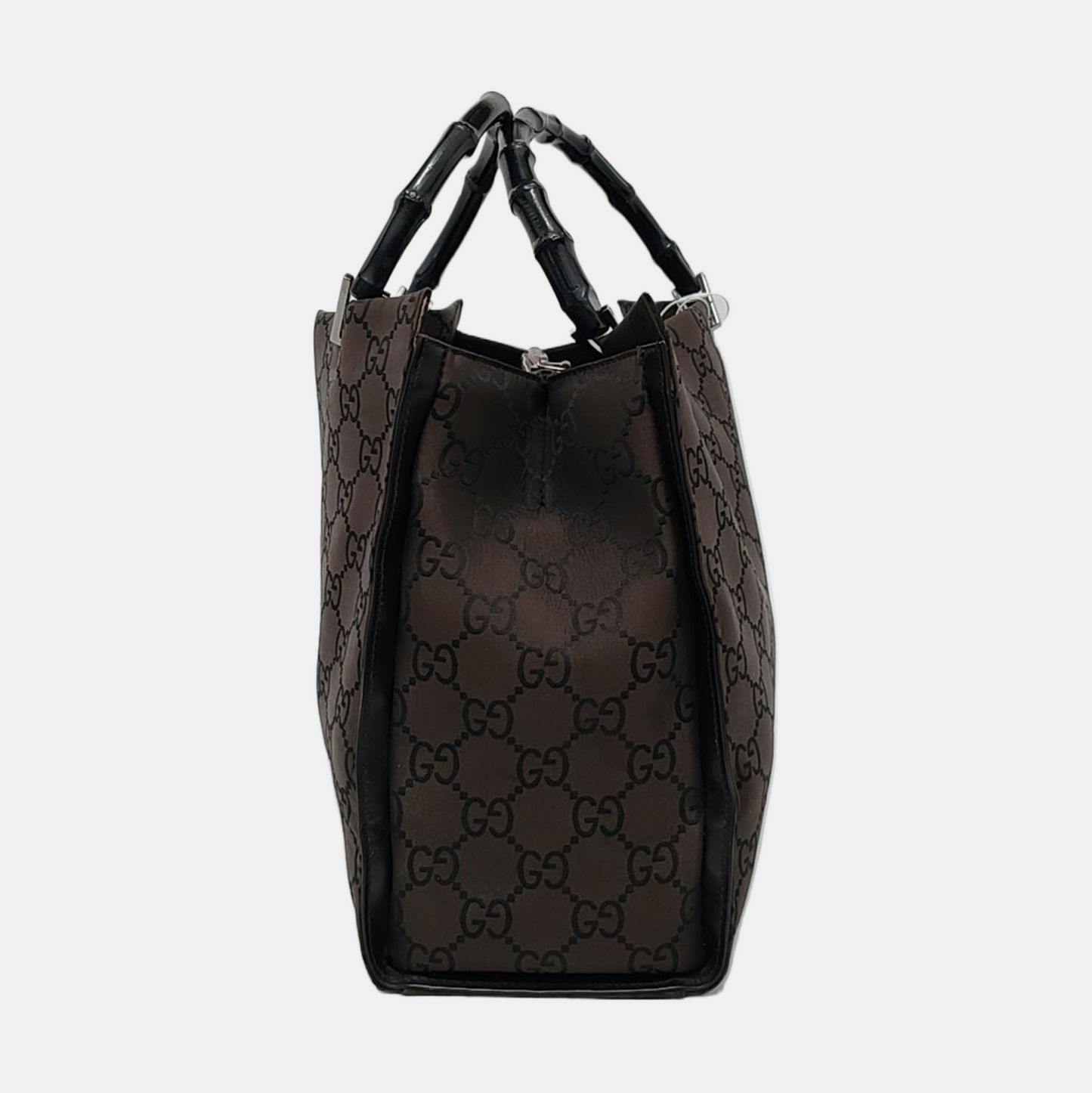 GUCCI Bamboo 1947 Brown Canvas Bamboo Handle Tote Bag Silver Hardware-(SKU)-953508975