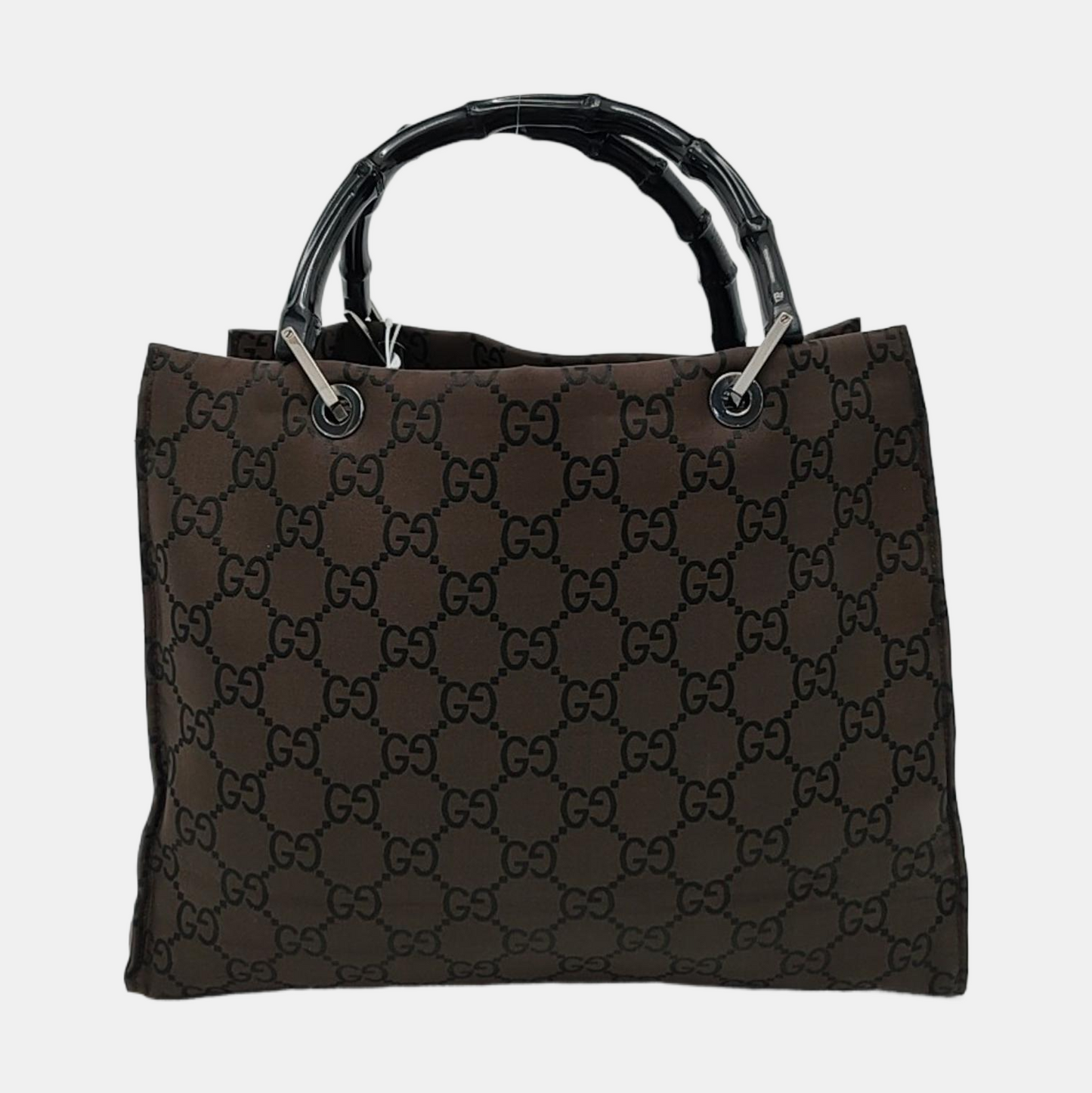 GUCCI Bamboo 1947 Brown Canvas Bamboo Handle Tote Bag Silver Hardware-(SKU)-953508975