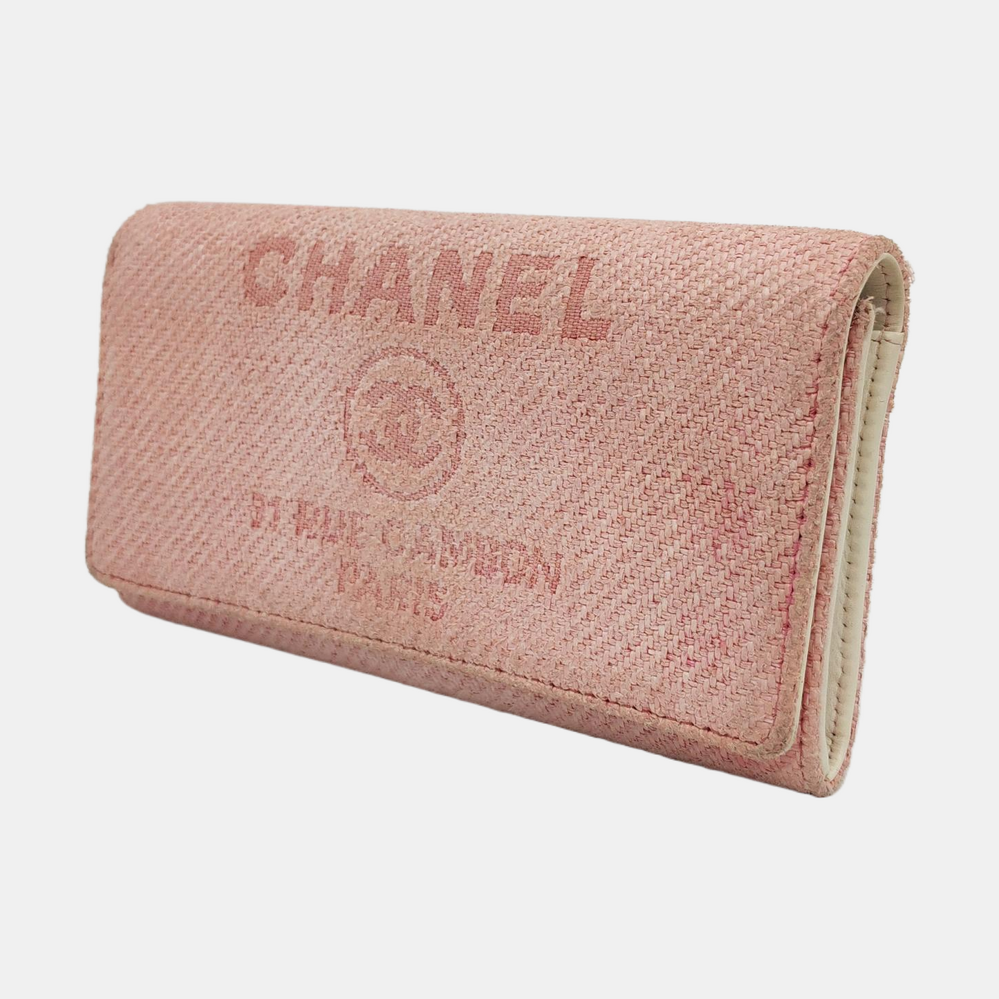 CHANEL DEAUVILLE Pink fabric wallet Silver Hardware 18nan-(SKU)-953641586