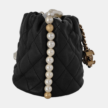 CHANEL DRAWSTRING Mini Black Calfskin Quilted Crossbody Shoulder Bag with Gold Hardware, 31 openings-(SKU)-953109942