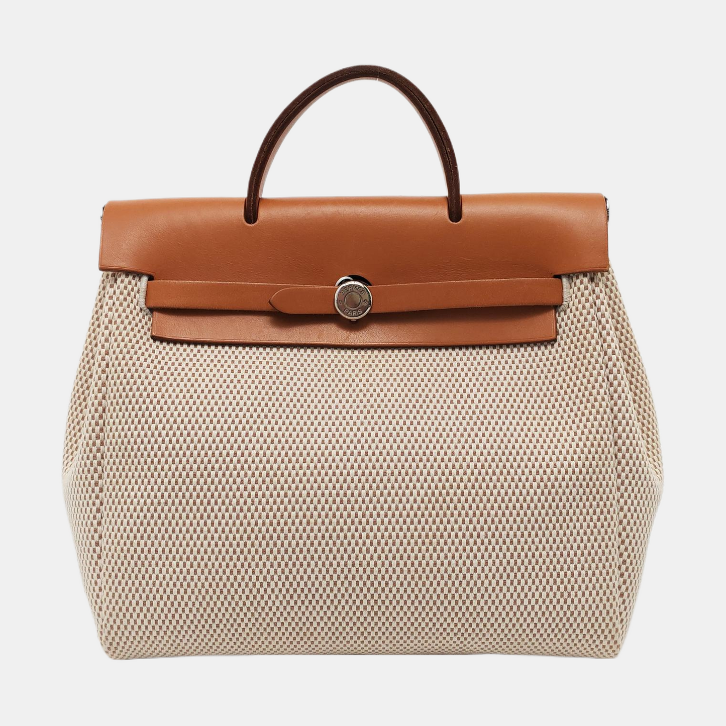 HERMÈS Herbag Small Milkshake White Canvas Backpack Handbag with Silver Hardware 🄷 Mark-(SKU)-953760184