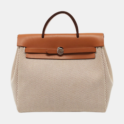 HERMÈS Herbag Small Milkshake White Canvas Backpack Handbag with Silver Hardware 🄷 Mark-(SKU)-953760184