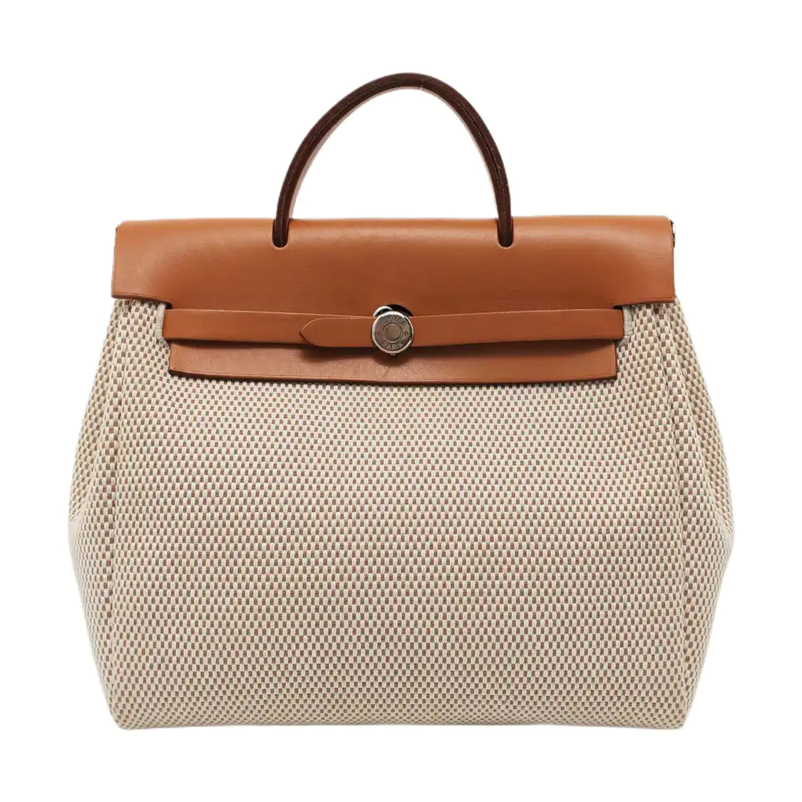 HERMÈS Herbag Small Milkshake White Canvas Backpack Handbag with Silver Hardware 🄷 Mark-(SKU)-953760184