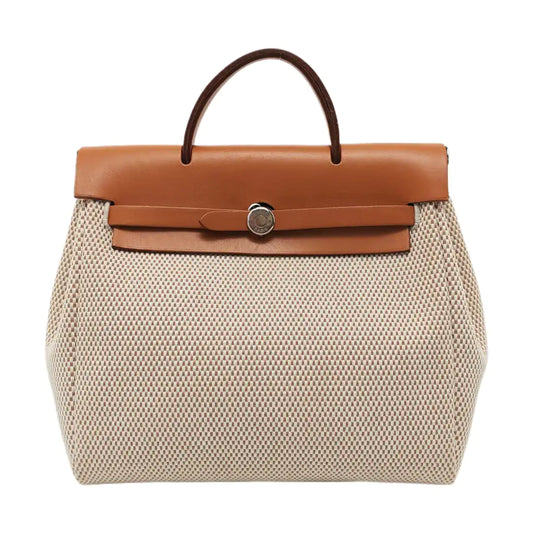 HERMÈS Herbag Small Milkshake White Canvas Backpack Handbag with Silver Hardware 🄷 Mark-(SKU)-953760184