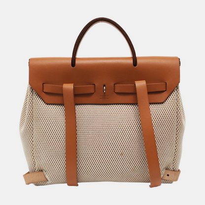 HERMÈS Herbag Small Milkshake White Canvas Backpack Handbag with Silver Hardware 🄷 Mark-(SKU)-953760184