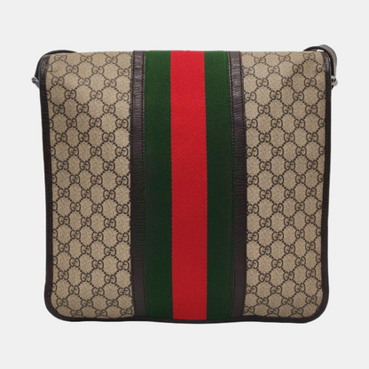 GUCCI GG Supreme Ebony Canvas Monogram Stripe Shoulder Bag Tote Crossbody Silver Hardware-(SKU)-953758546