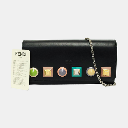 FENDI Monster Black Leather Studs Single Shoulder Crossbody Bag Silver Hardware Removable shoulder strap-(SKU)-953618573