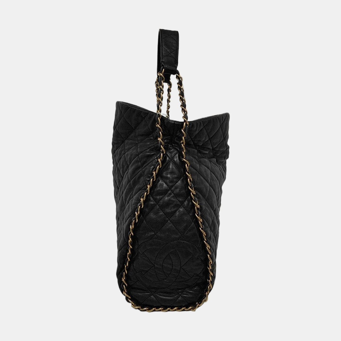 CHANEL CHAIN ME Black Pebbled Leather Quilted Crossbody Shoulder Bag with Gold Hardware, 14 openings-(SKU)-953577261