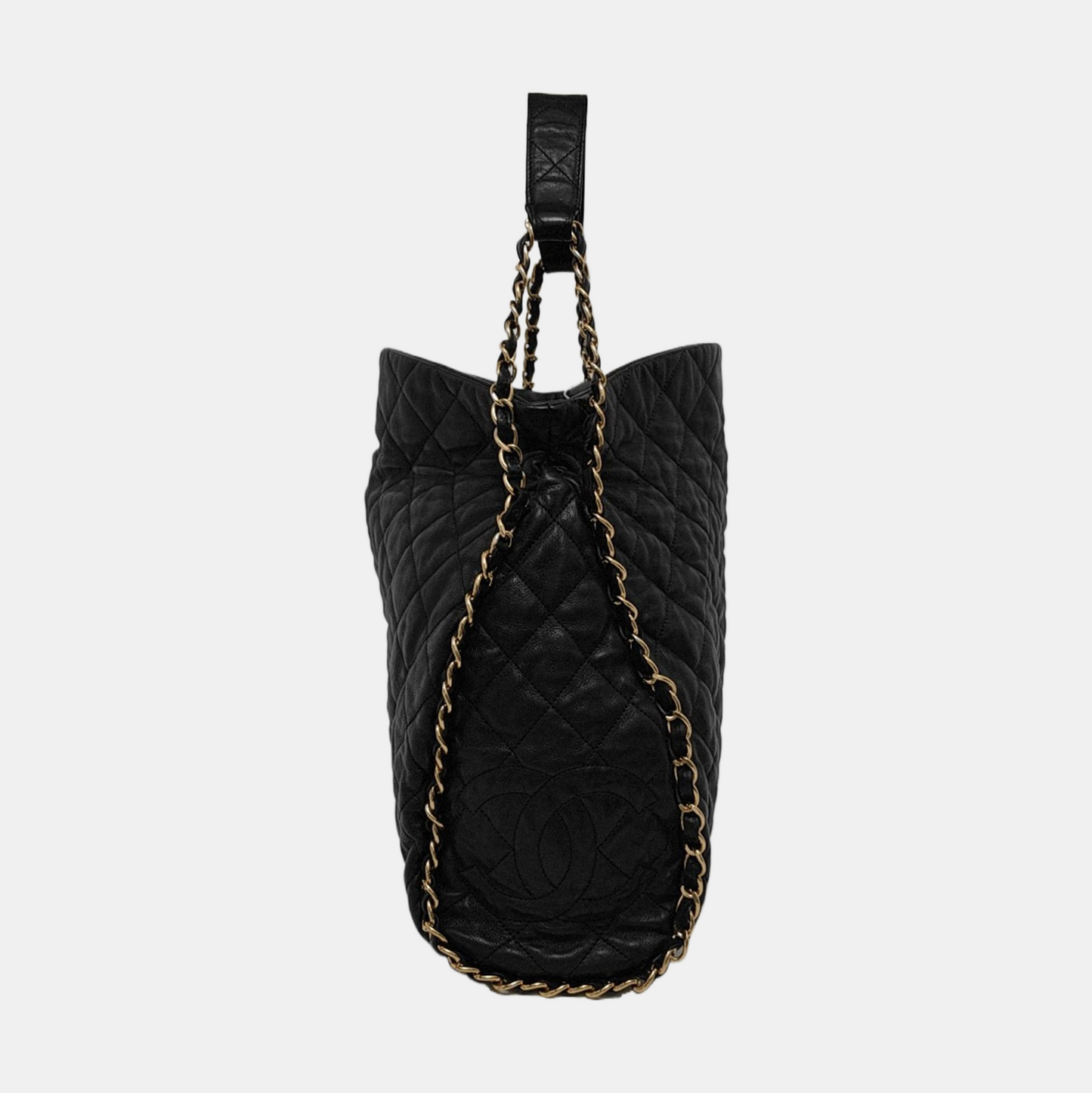 CHANEL CHAIN ME Black Pebbled Leather Quilted Crossbody Shoulder Bag with Gold Hardware, 14 openings-(SKU)-953577261