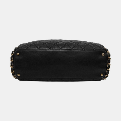 CHANEL CHAIN ME Black Pebbled Leather Quilted Crossbody Shoulder Bag with Gold Hardware, 14 openings-(SKU)-953577261